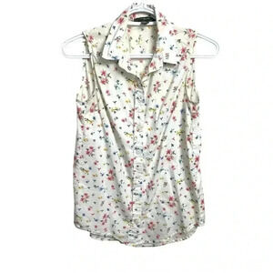Primark 100% cotton sleeveless summer casual shirt  White w Floral